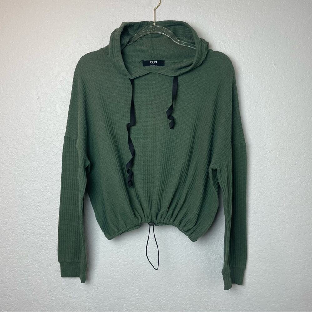 COIN 1804 Olive Green Waffle Knit Oversized Hoodie Size M